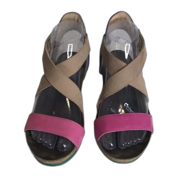 Naot womens leather cross strap pink plum nubuck wedge sandals size 5.5 - Picture 6 of 12